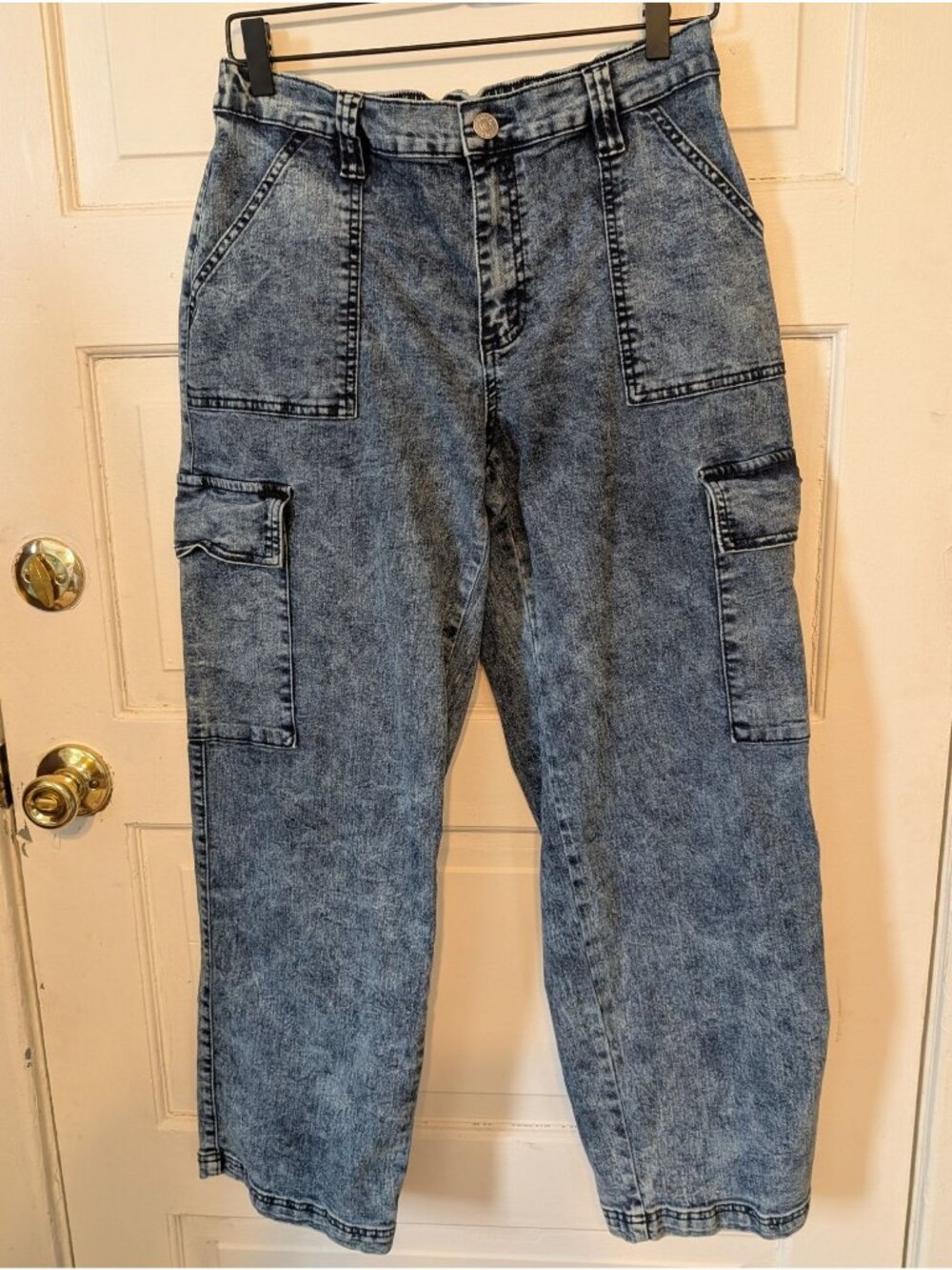Madden Girl Juniors Cargo Skater Jeans Size L Grunge Streetwear Acid Wash